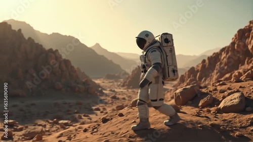 Astronaut's Journey: Exploring the Red Martian Landscape with Courage and Hope
