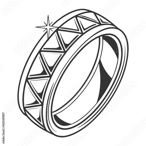 A modern, sculpted titanium ring with a sleek geometric design, perfect for a bold and minimalist fashion statement.