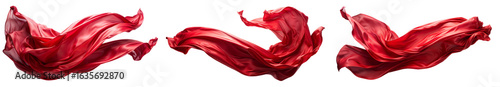 red silk cloths, flying, isolated on a transparent background. PNG cutout or clipping path.	

