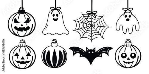 Halloween icons set including pumpkins ghosts spider web