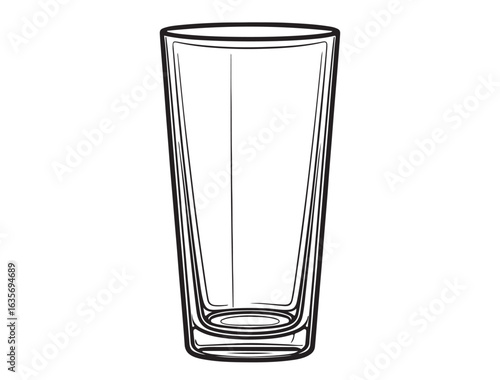 A tall drinking glass in thin black line silhouette