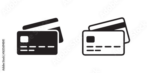 Monochrome credit and debit card icons in solid and outline styles, symbolizing modern finance, cashless payments, and e-commerce.