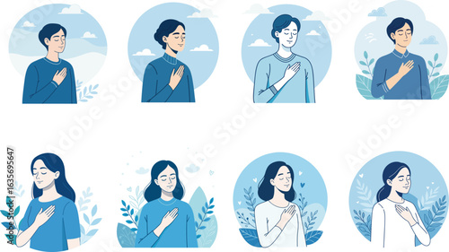 Vector illustration set of people practicing mindfulness and self-love