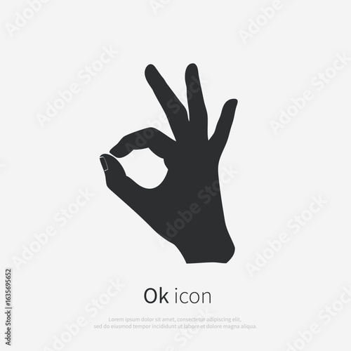 Hands making the ok gesture against silhouette logo.  Okey black icon hands formatting isolated on white background. Vector illustration front view