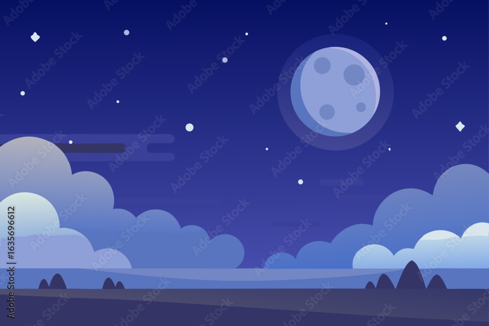 Fototapeta premium Flat Sky Background With Moonlight