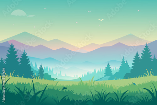 Gradient Style Meadow Background With Dreamy Haze