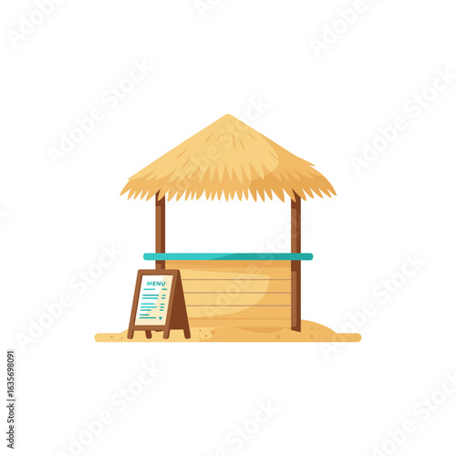  Colorful beach bar hut with menu board icon for tropical relaxation with no white color
