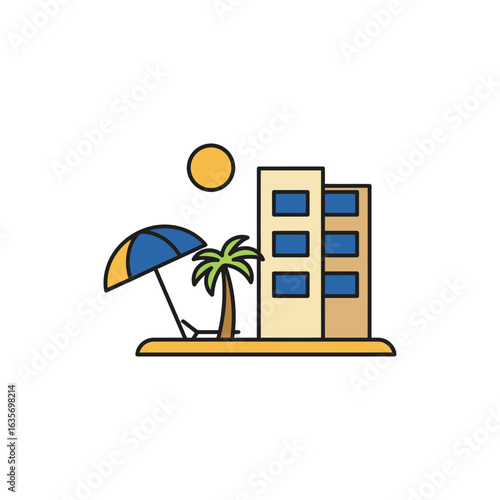  Beachside resort front colorful icon no white color