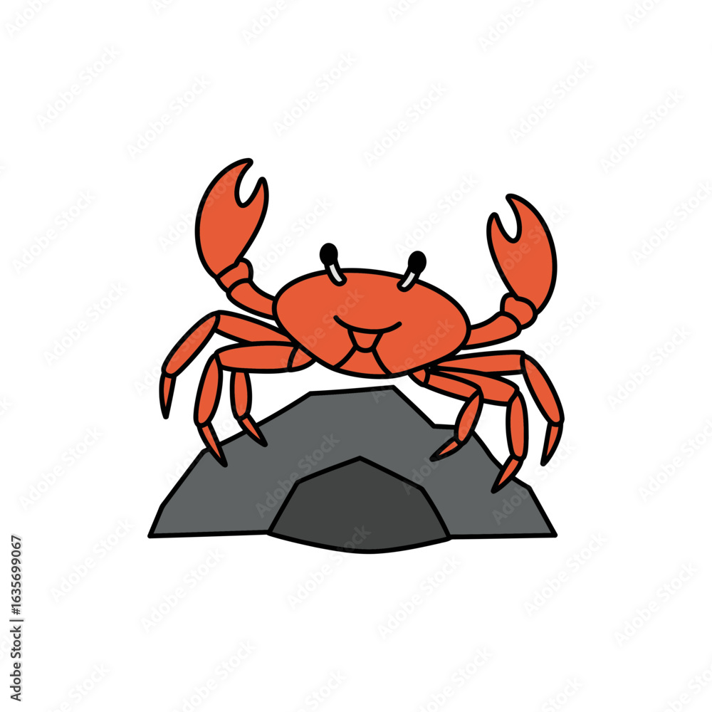 Fototapeta premium Crab on rock near ocean colorful icon no white