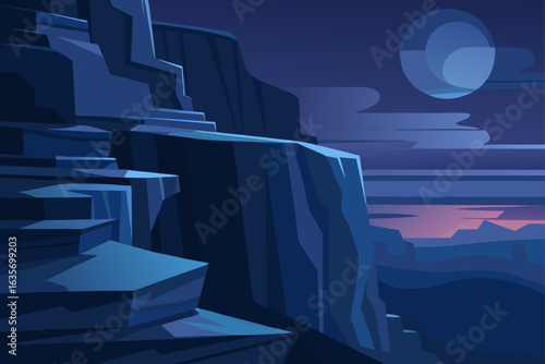 Night Cliff Background With Layered Shadows