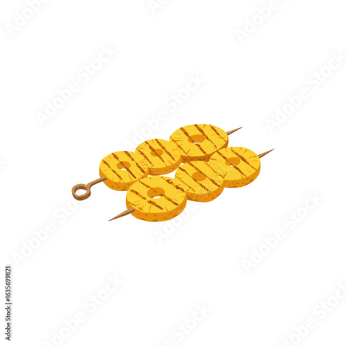  Colorful grilled pineapple ring skewers icon for tropical barbecue with no white color