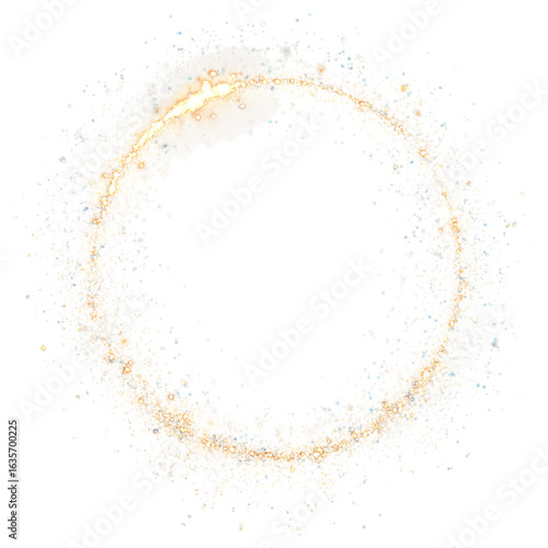 Glowing circular frame of light particles, isolated on transparent background