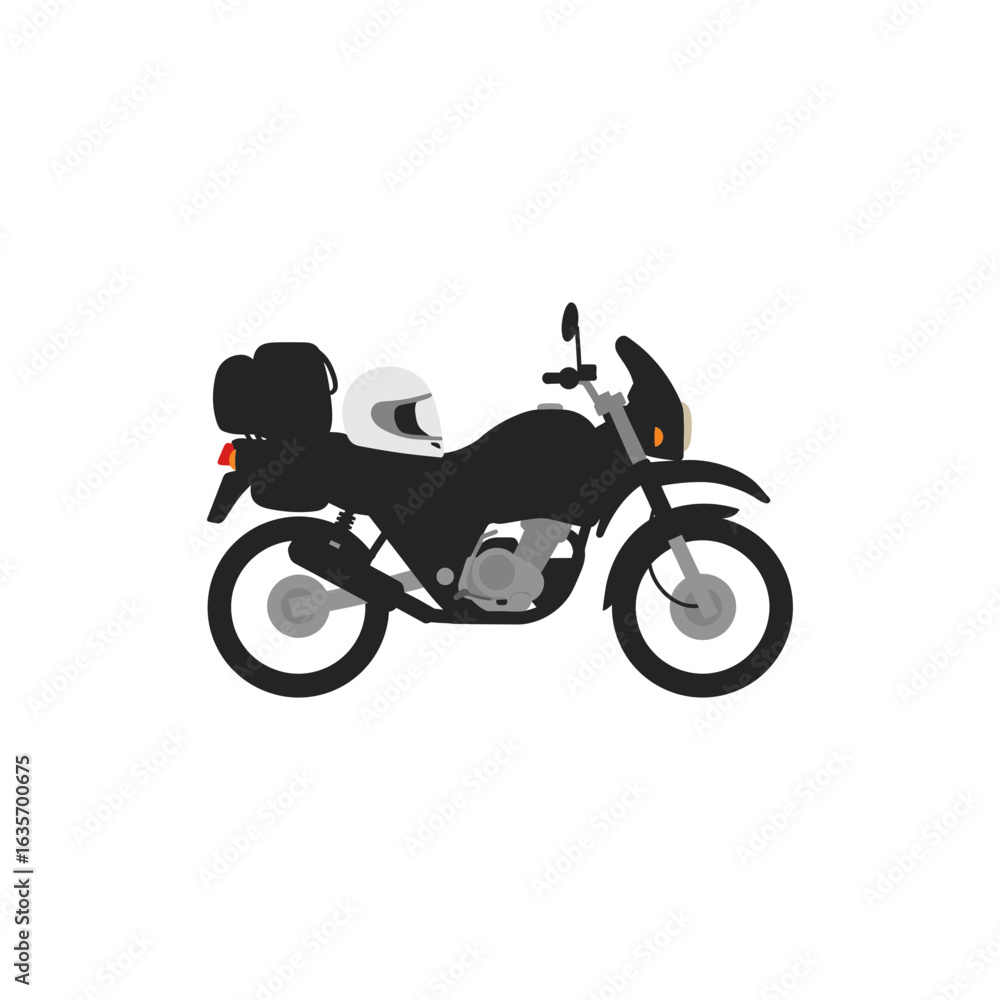 Fototapeta premium Motorbike with Backpack and Helmet Colorful Black Line Icon No White