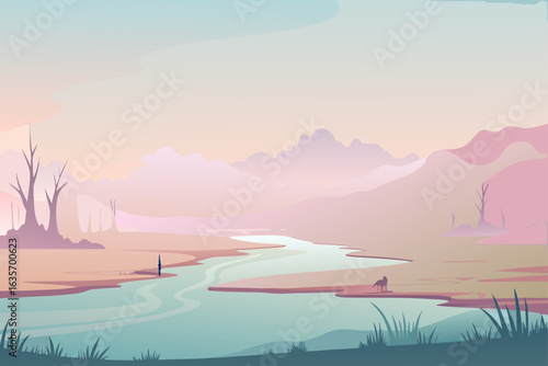 Soft Pastel Vector Floodplain Background With Fog