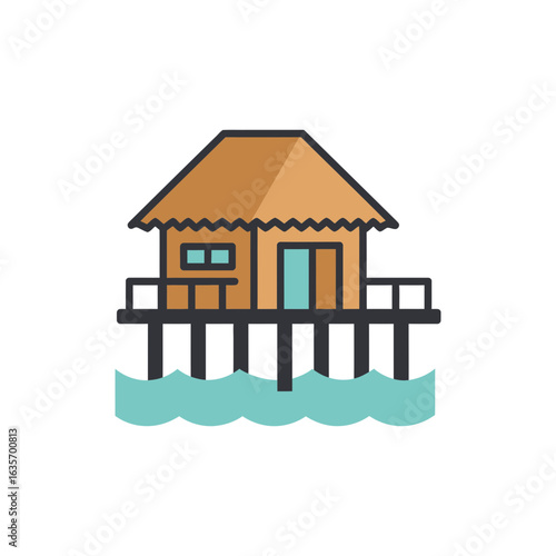  Ocean hut on stilts colorful icon no white