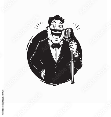 Stand Up Comedy Show Caricature Logo Vector Design Illustration