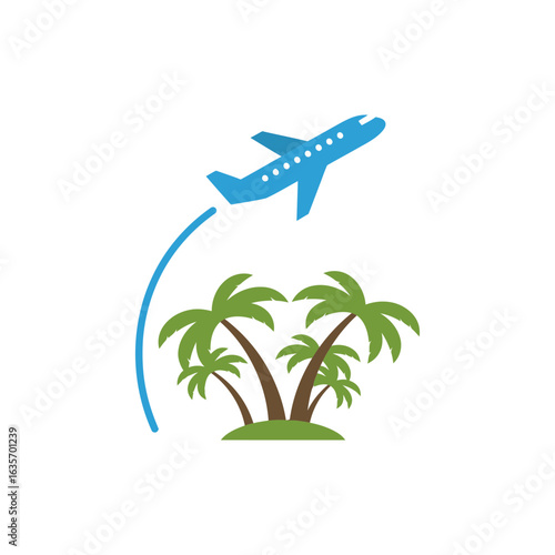  Colorful plane flying above palm trees icon no white color