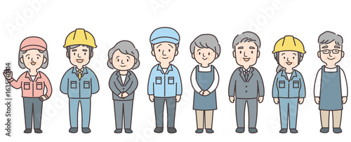 働くシニア8人の全身イラストセット
