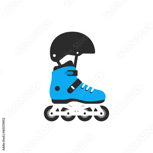  Colorful rollerblades with helmet icon for outdoor sports and safety with no white color