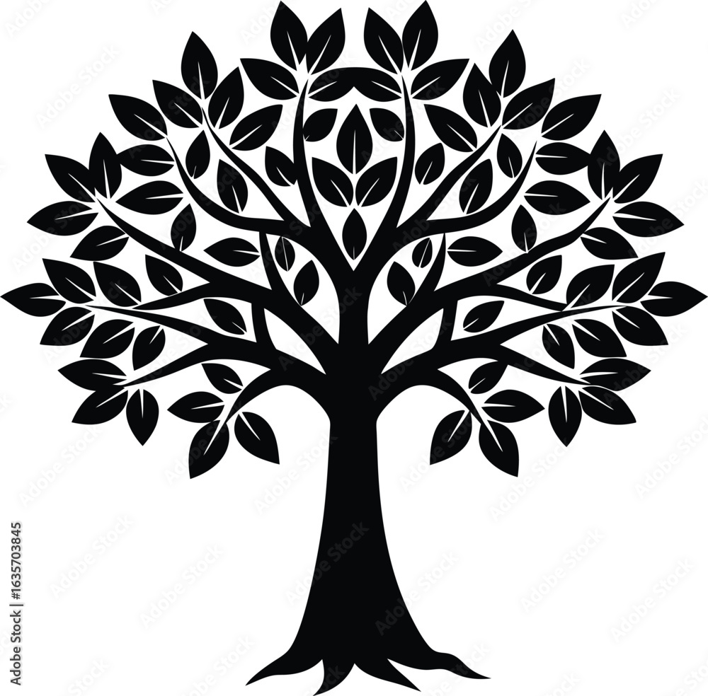 Obraz premium Black silhouette of a leafy tree isolated on transparent background silhouette