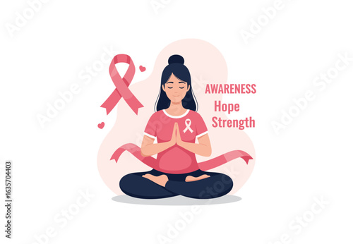 Breast cancer awareness, yoga, hope, strength, wellness concept