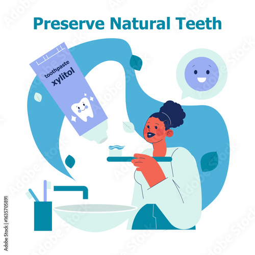 Woman Brushing Teeth with Xylitol Toothpaste Illustration