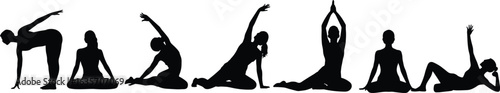 Yoga, silhouette, poses, meditation, stretching, fitness, balance, wellness, exercise, black, calm, flexibility