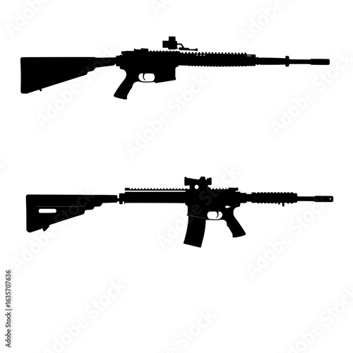 two ar-15 style rifles in silhouette against a white background
