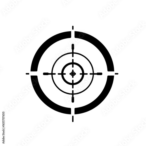 stylized black and white target with concentric circles and intersecting lines for precision shooting or focus