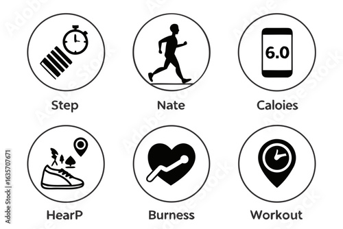Fitness app icons isolated on white background