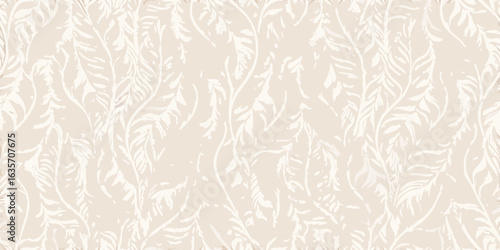 Subtle off white botanical pattern on beige background