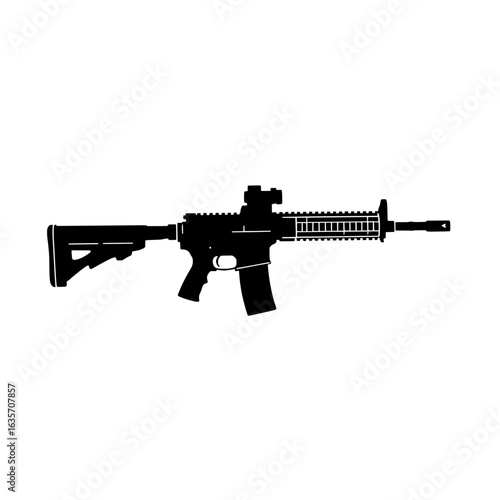 stark silhouette of a modern assault rifle with optic sight