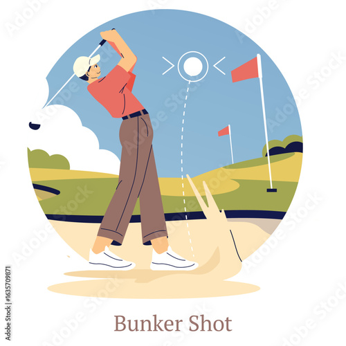 Golfer Executes Precise Bunker Shot Vector Illustration
