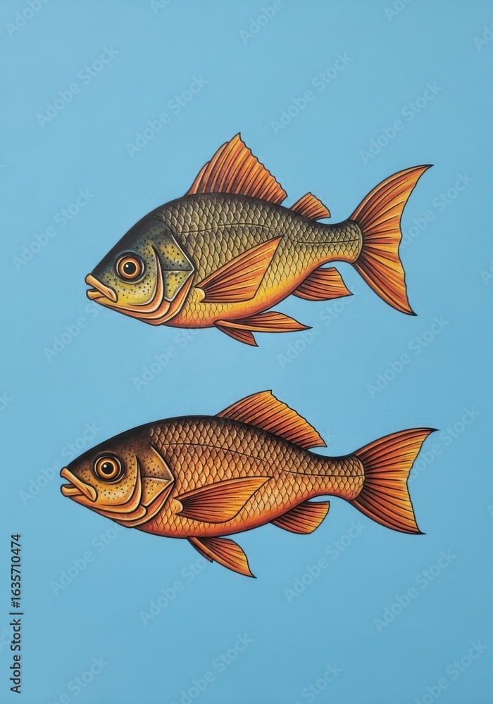 Fototapeta premium Elegant watercolor painting of two freshwater fish swimming in a serene manner