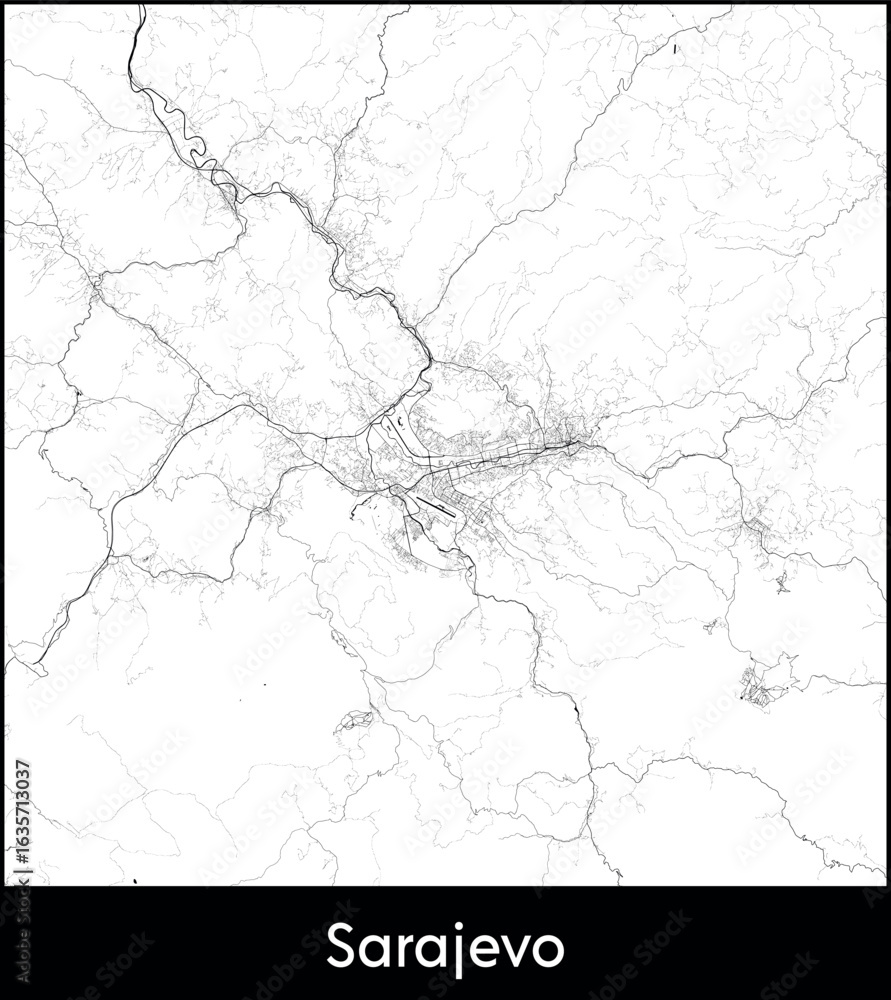 Fototapeta premium Sarajevo city map, Bosnia and Herzegovina - Topographic vector map poster