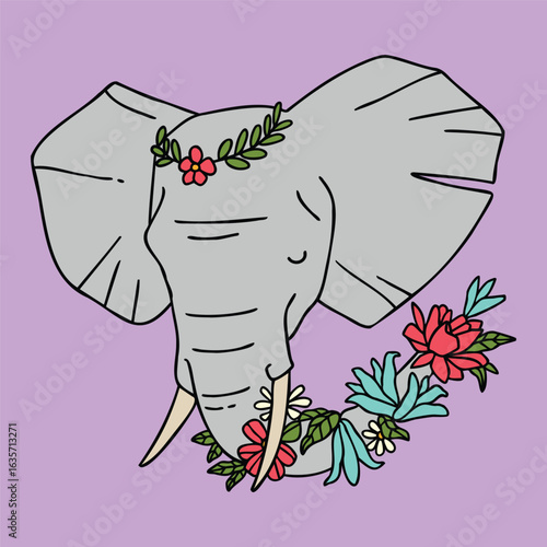 Wallpaper Mural Floral Elephant Illustration - Beauty Animal Symbol Torontodigital.ca