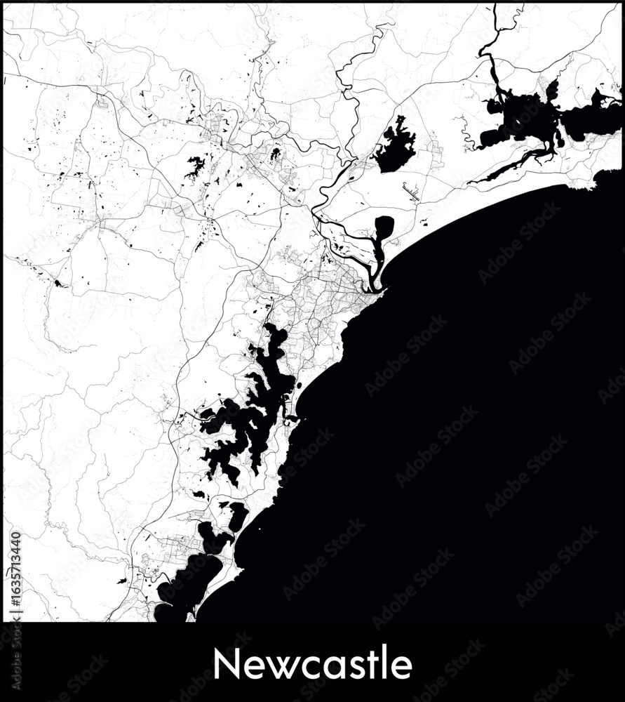 Obraz premium Newcastle city map, Australia - Topographic vector map poster
