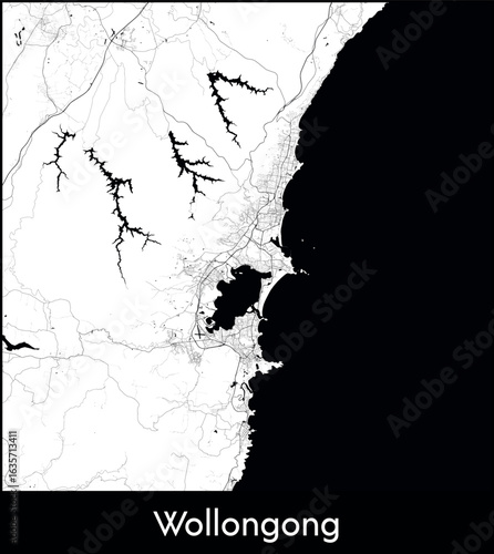 Wollongong city map, Australia - Topographic vector map poster