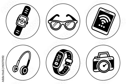 Wearable tech icons isolated on white
