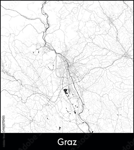 Graz city map, Austria - Topographic vector map poster