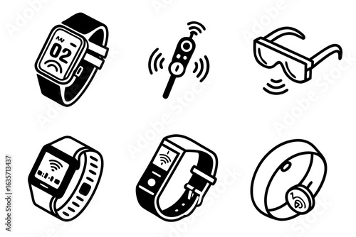 Wearable technology icons isolated on white background