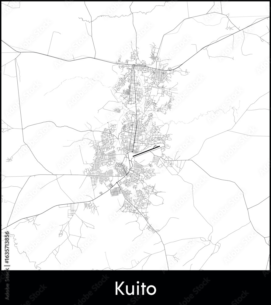 Obraz premium Kuito city map, Angola - Topographic vector map poster