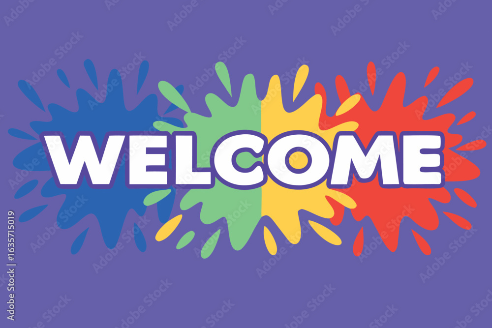 Obraz premium Vibrant welcome banner graphic with bold typography and color accents