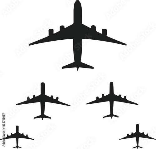 Formation of jet airplanes flying in the sky