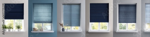 Multiple window shades in various colors