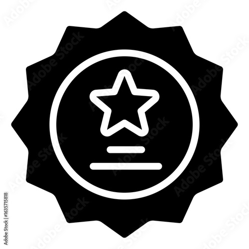 Star Medal Glyph Black Silhouette Icon Design Vector - star inside a badge representing outstanding performance or excellence. Suitable for merit, rating, or performance evaluation themes