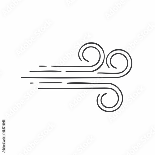 Wind air line icon. Vector blow smoke, wave swirl illustration. Wind air flow. Fresh doodle line cartoon icon.