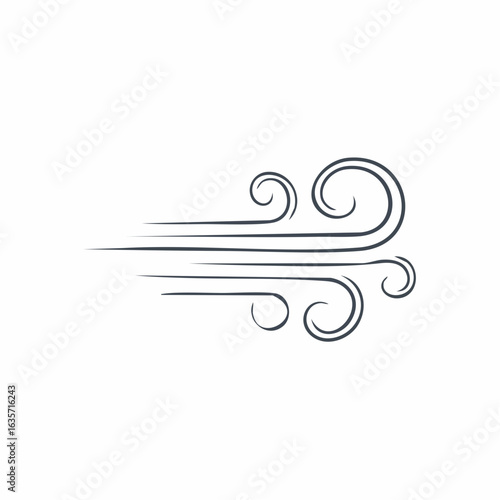 Wind air line icon. Vector blow smoke, wave swirl illustration. Wind air flow. Fresh doodle line cartoon icon.