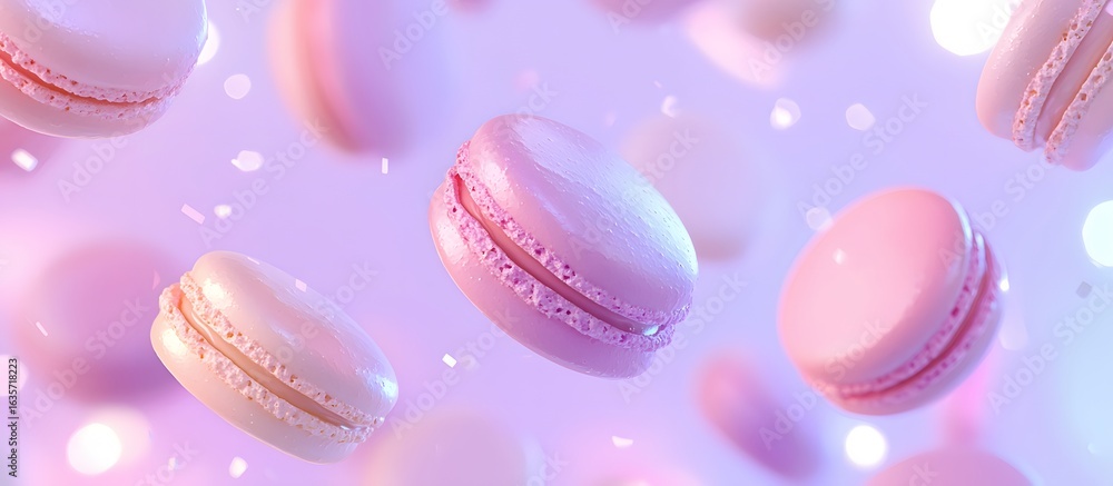 Fototapeta premium several macaroons on a lavender background