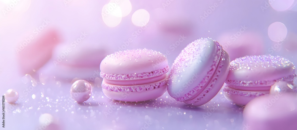 Obraz premium several macaroons on a lavender background, copy space